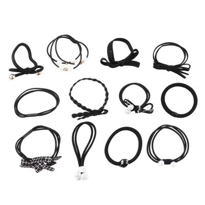 IWOWHERO Boxed Stretch Hair Ties with Imitation Pearl Beads for Ponytail Holders High Elastic Hair Ropes Classic Black for Women and Girls Everyday Use and Stylish Accessories