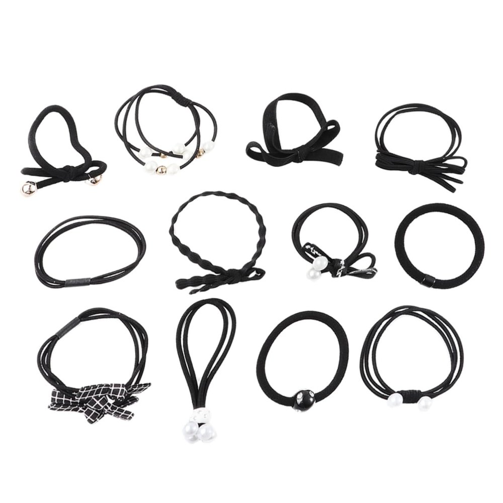 IWOWHERO Boxed Stretch Hair Ties with Imitation Pearl Beads for Ponytail Holders High Elastic Hair Ropes Classic Black for Women and Girls Everyday Use and Stylish Accessories