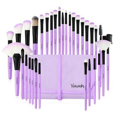 NinthAvenue Basics Professional Makeup Brush Set with Eco-Friendly Wooden Handles and Bag Purple, 9.44 x 6.1 x 1.96 in