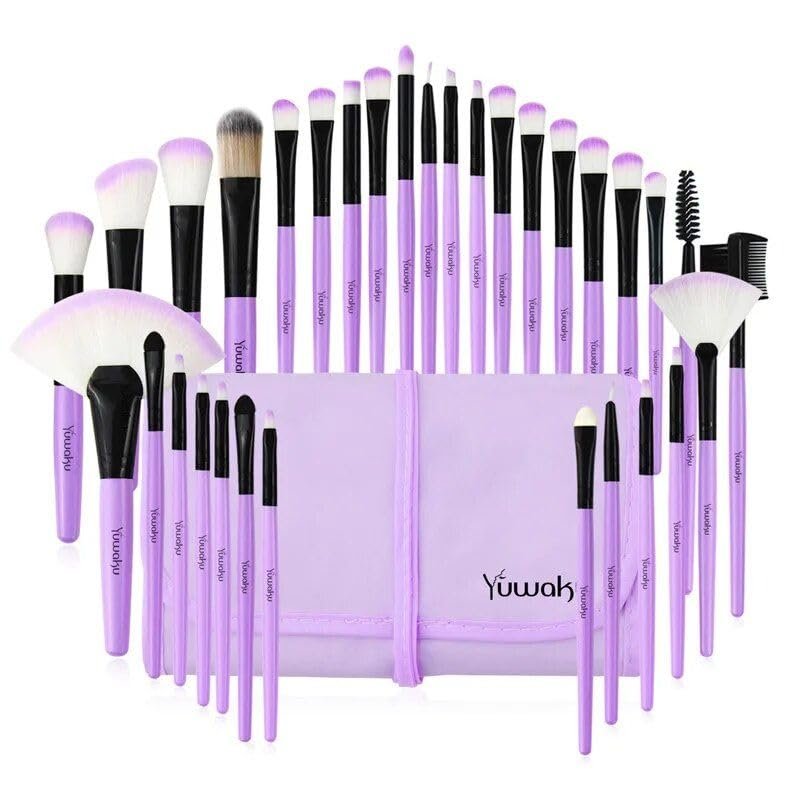 NinthAvenue Basics Professional Makeup Brush Set with Eco-Friendly Wooden Handles and Bag Purple, 9.44 x 6.1 x 1.96 in