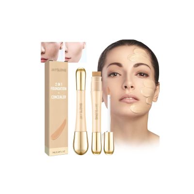2 In 1 Foundation & Anti-Wrinkle Concealer, Liquid Concealer Stick with Built-in Brush, Long Lasting Waterproof Concealer, Double Head Concealer
