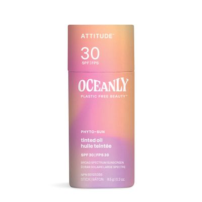 ATTITUDE Oceanly Tinted Oil Stick with SPF 30, EWG Verified, Plastic-Free, Broad Spectrum UVA/UVB Protection with Zinc Oxide, Universal Tint, Unscented, 0.3 Ounce
