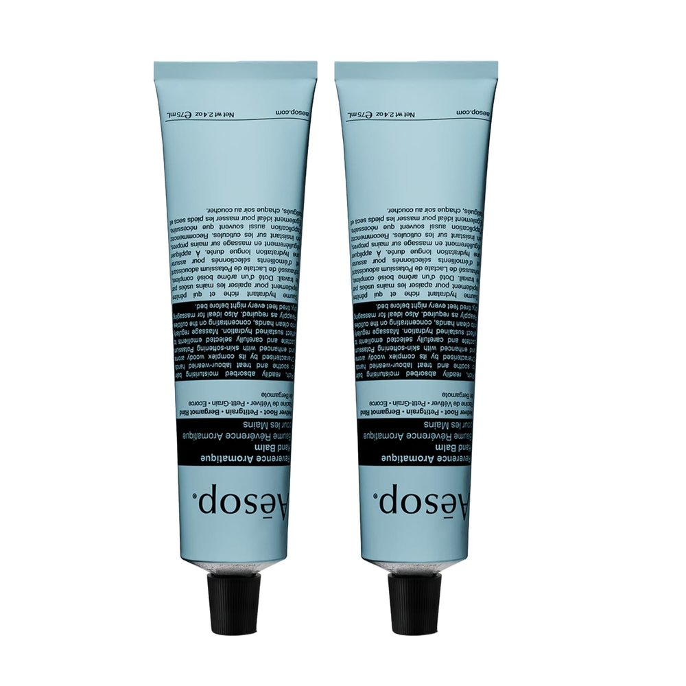 Aesop Reverence Aromatique Travel Size Hand Balm | Lotion that Gently Exfoliates Dry Hands + Nourishes with Macadamia Seed Oil and Shea Butter | 2.4 oz / 75 mL (Pack of 2)