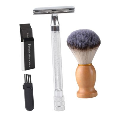 Beaupretty Manual Safety Razor with Beard Brush and Cleaning Tool Shaving Beard Body Portable Grooming Kit for Men
