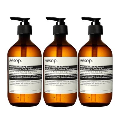 Aesop Geranium Leaf Body Cleanser | Non-drying Gentle Cleanser | Geranium Leaf, Mandarin Rind, Bergamot Rind | 16.9 oz / 500mL (Pack of 3)