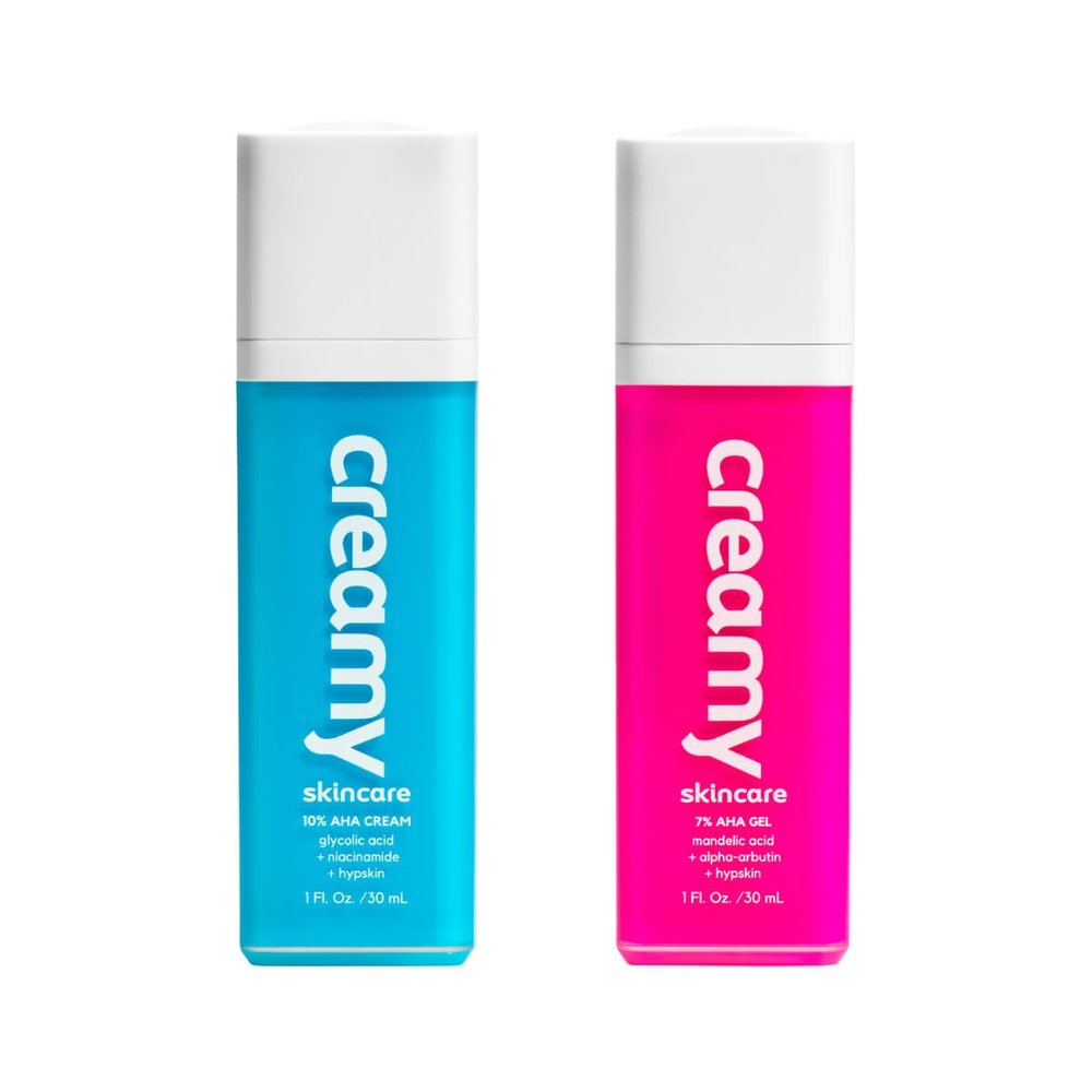 Creamy Skin Transforming Combo | Creamy Skincare 10% Glycolic Moisturizer + Creamy Skincare Blemish Control 7% Mandelic Gel | Acne and Dark Spot Remover for Face | Nourishing, and Hydrating Cream.