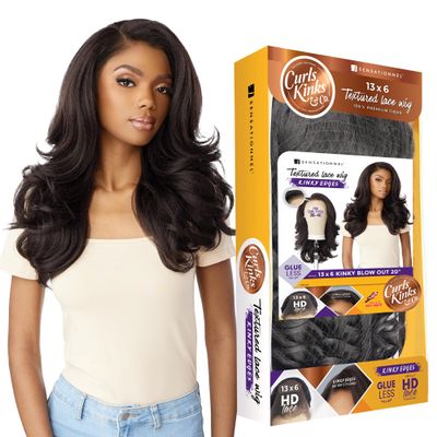 Sensationnel Curls Kinksandco Kinkyedges Wig - Kinky Blow Out 20 Inch 13X6 Lace Frontal Natural Kinkytexture Edged Hairline for Natural 3C to 4C Hair Textures (2 DARKBROWN)