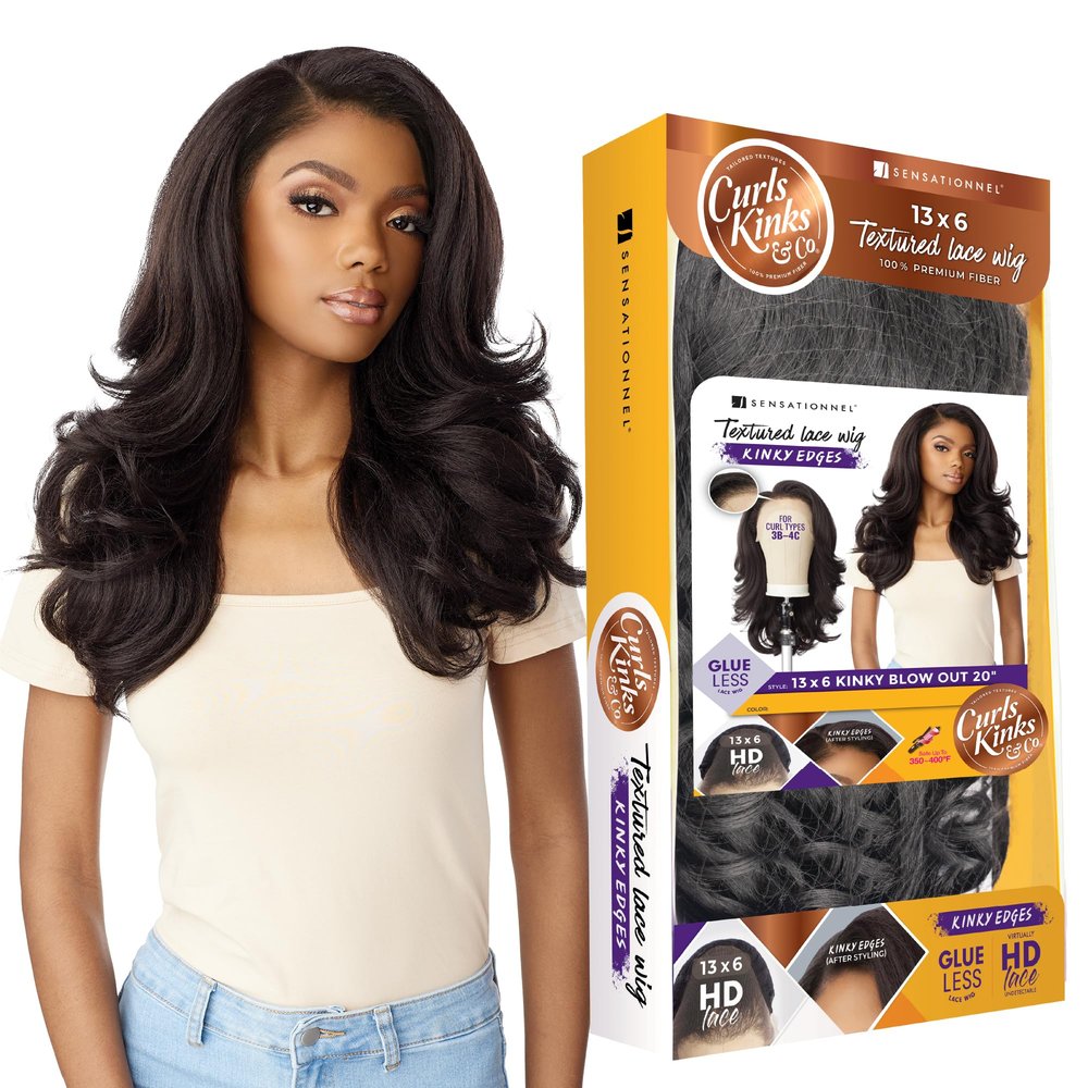 Sensationnel Curls Kinksandco Kinkyedges Wig - Kinky Blow Out 20 Inch 13X6 Lace Frontal Natural Kinkytexture Edged Hairline for Natural 3C to 4C Hair Textures (2 DARKBROWN)