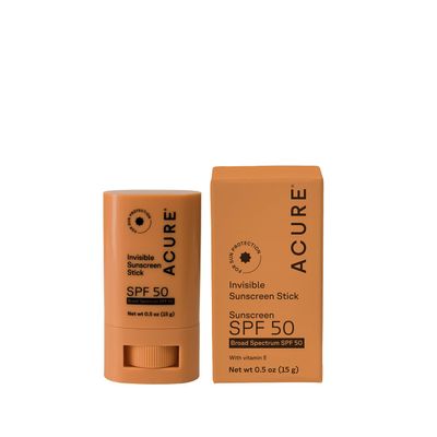 Acure Invisible Sunscreen Stick SPF 50 - Face Sunscreen Stick Applicator, Clear Sublock for Sensitive Skin, Natural Glow for Face & Body with Vitamin E, Solar Protector, Travel Size, Vegan - 0.5 oz