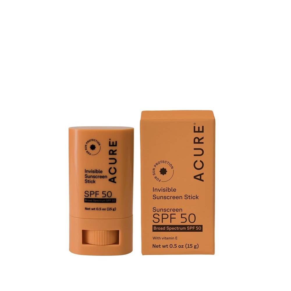 Acure Invisible Sunscreen Stick SPF 50 - Face Sunscreen Stick Applicator, Clear Sublock for Sensitive Skin, Natural Glow for Face & Body with Vitamin E, Solar Protector, Travel Size, Vegan - 0.5 oz