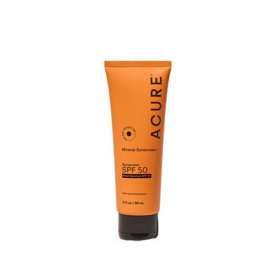 Acure Mineral Sunscreen SPF 50 - Zinc Oxide Sunscreen for Face & Body, Travel Size Sunblock Cream for Men & Women, Non Toxic for Sensitive Skin with Squalane for Hydration - 3 fl oz