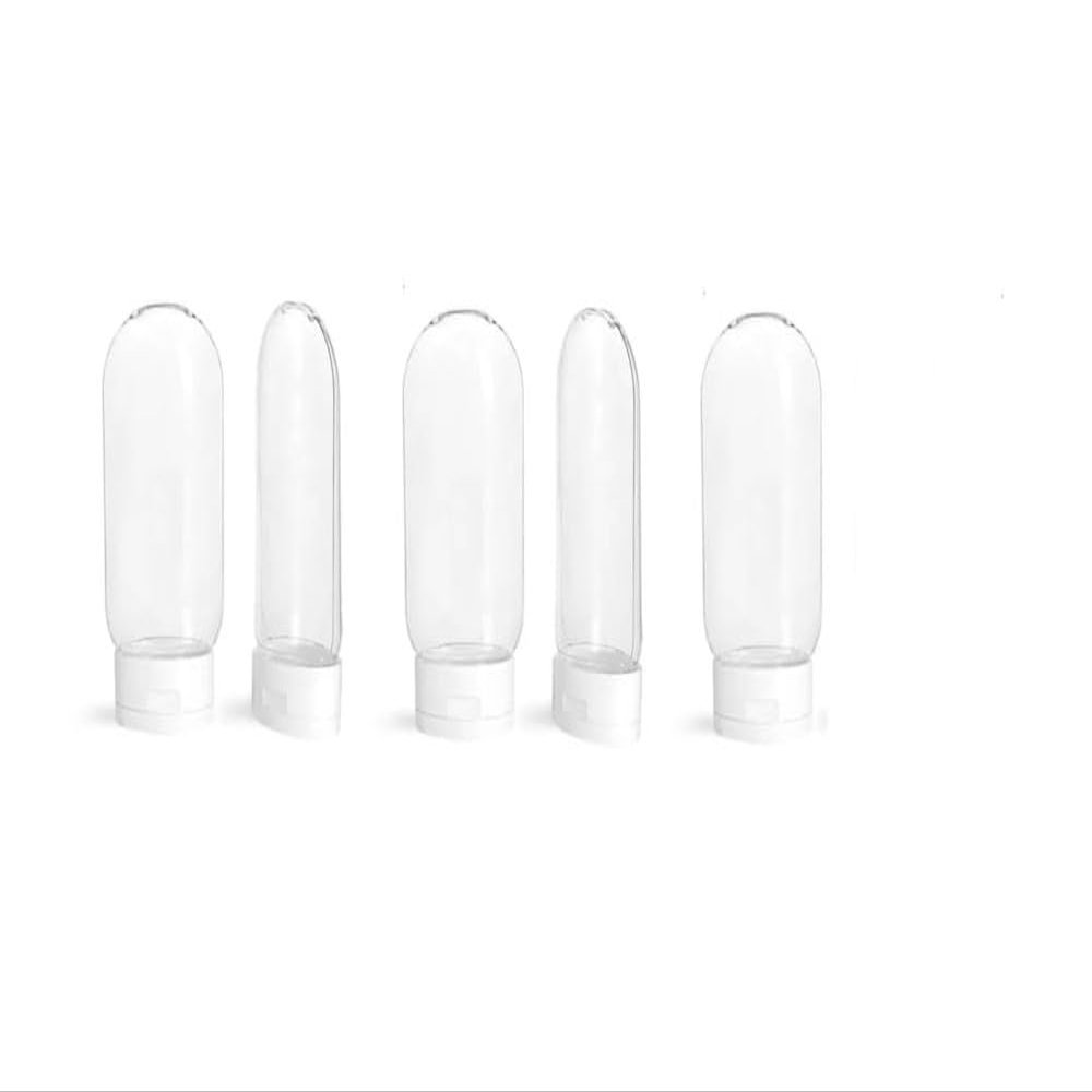 5-Pack - 4 oz Clear PET Tottle Bottles with White Snap Top Caps, Ideal for Creams, Lotions, Cosmetics & More - Great for Travel and Camping - Makes a Great condiment Bottle -Made in USA