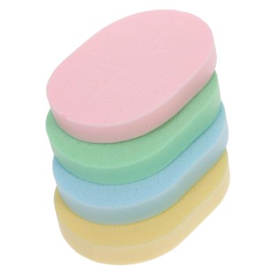 Anneome 4pcs Facial Cleansing Sponges Portable Oval Exfoliating Tools for Daily Face Washing and Makeup Removal Soft Compressed Sponges Green Blue Pink Yellow