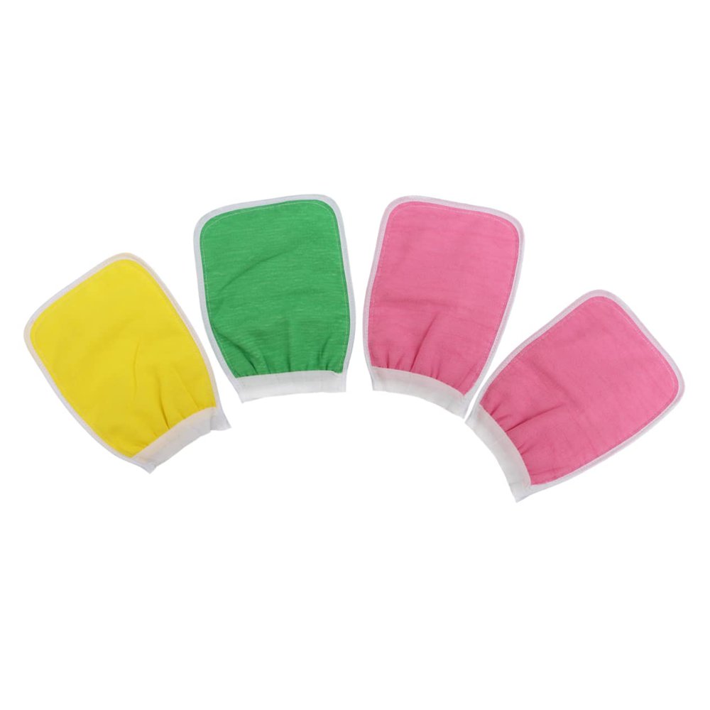 Beatifufu Polyester Spa Glove Set 4 Pcs Scrub Mitts Exfoliating Gloves for Men Women Easy to Clean for Random Color