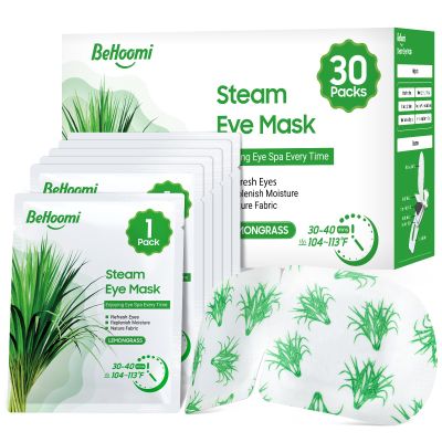 BeHoomi 30Packs Steam Eye Mask, Heated Eye Mask Warm Compress for Eyes, Self Heating Disposable Steam Mask for Home Sleep, Spa, Travel Essentials & Relaxation Gifts, Stocking Stuffers (Lemongrass)