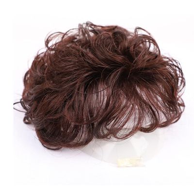 13x13 Natural Fluffy for Woman Human Hair Short Curly Hairpiece One Piece Clip in Hair Toppers 13cm/5.1inch (Dark brown)