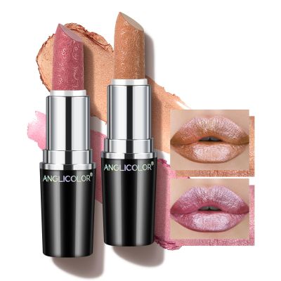 Anglicolor 2pcs Metallic Glitter Nude and Pink Lipstick High Impact Lipcolor,Moisturizing Creamy Formula,Lipstick For Women,Smooth and Non-Sticky,Full-Coverage Lip Color