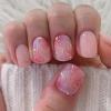 BDRUIXING Square Press on Nails Short French Pink Marble Design Reusable Acrylic Full Cover Ombre Stick on for Women Manicure 24 Pcs view 1