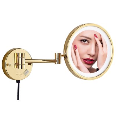 8.5 Inch Illuminated Makeup Mirror 3X/5X/7X/10X Magnification Mirror With Led Light Bathroom Extendable Wall-Mounted Vanity Shaving Mirror With Switch Plug Chrome 10X ( Color : Gold , Size : 3X )
