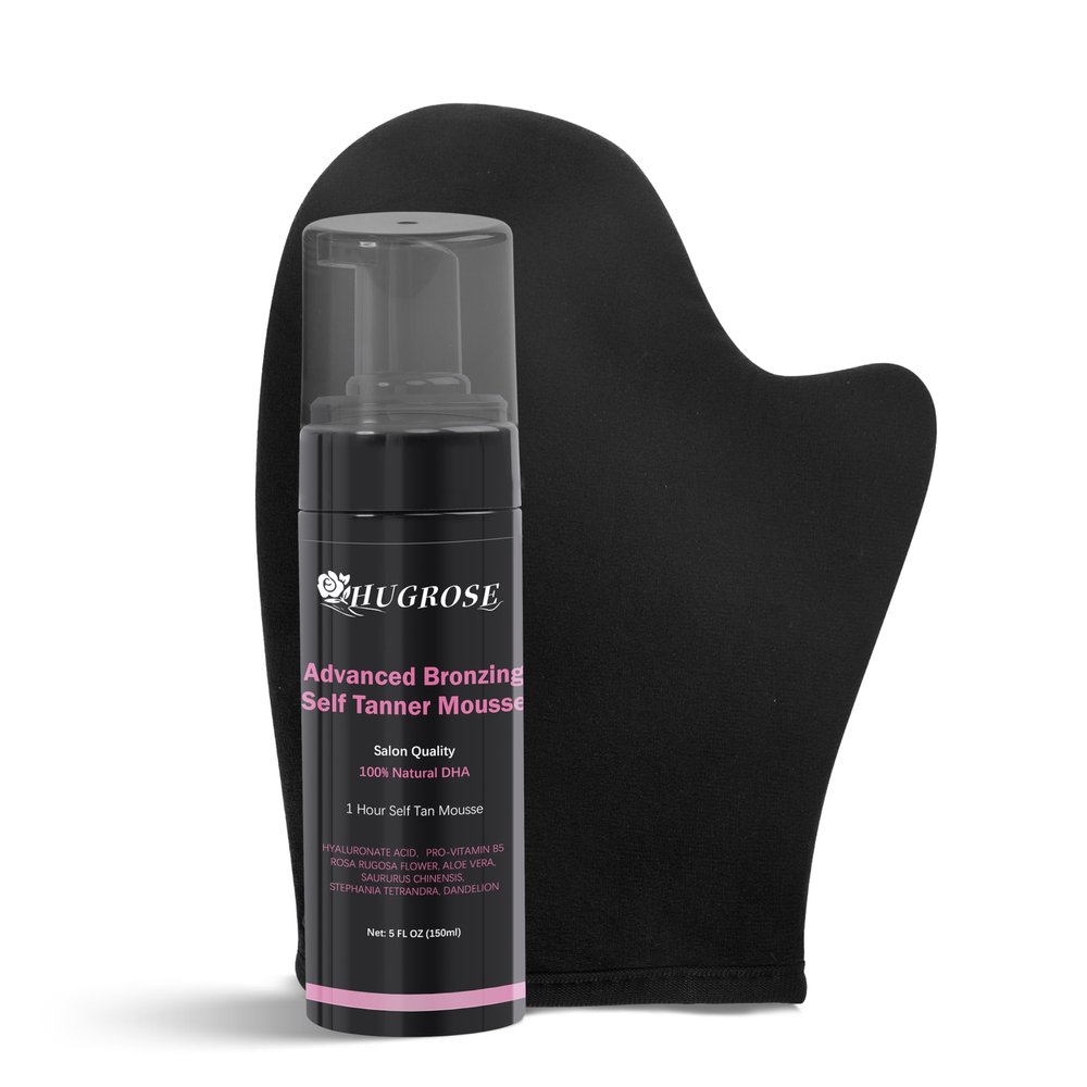 HUGROSE Advanced Bronzing Self Tanner Mousse Kit, Develops in 1 Hour, Fast Acting Fake Tan,100% DHA Sunless Tanning Mousse, Instant Self Tanning Lotion with Bronzer and Mitt Applicator, 5 FL OZ