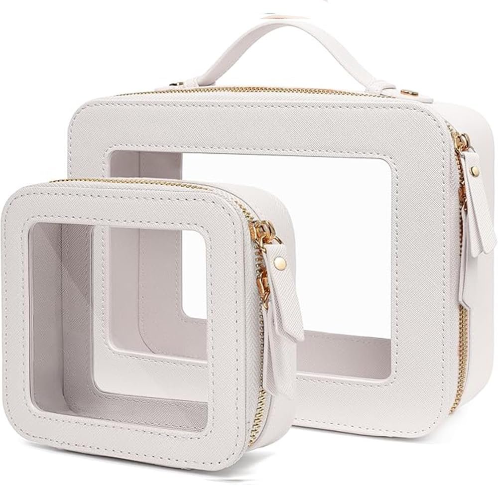 2 Pieces Travel Clear Makeup Bag, Large Cosmetic Bag with Zipper Small Clear Makeup Pouch for Purse Waterproof TSA Approved Toiletry Bag Case for Women Car Organizer Travel Essentials