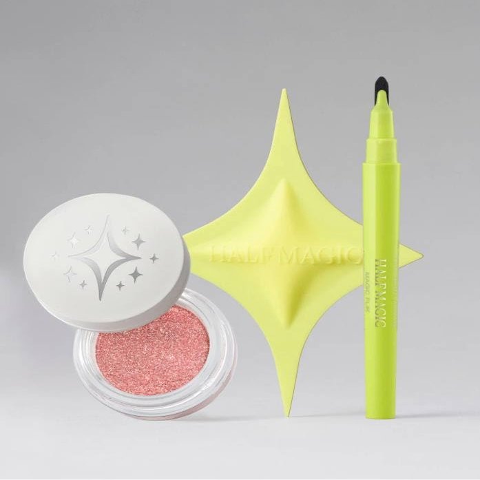 Half Magic VIRAL BEST SELLERS TRIO - GLITTERPUCK pressed glitter, MAGIC FLIK liquid liner, WING MAGICIAN