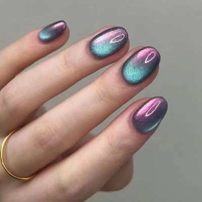 24pcs Colorful Glitter Press-On Nails Short False Nails Glossy Glitter Gradient Full Cover Purple False Nails Women Girls Nail Art Decoration