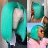 13x4 Glueless Lake Blue Bob Wig Human Hair Lace Front Wigs Pre Plucked Blunt Cut HD Transparent Teal Blue Colored Bob Lace Front Wig Human Hair 180% Density 8 Inch Short Bob Wigs for Black Women view 1