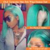 13x4 Glueless Lake Blue Bob Wig Human Hair Lace Front Wigs Pre Plucked Blunt Cut HD Transparent Teal Blue Colored Bob Lace Front Wig Human Hair 180% Density 8 Inch Short Bob Wigs for Black Women view 2