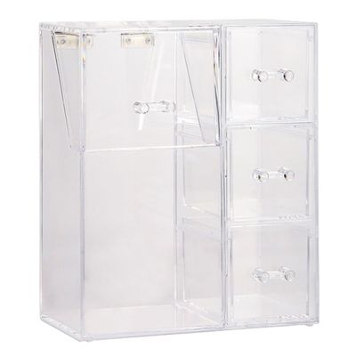 Acrylic Makeup Organizer Clear Cosmetic Brush Holder with Dustproof Lid 3 Drawers Cosmetic Storage Box