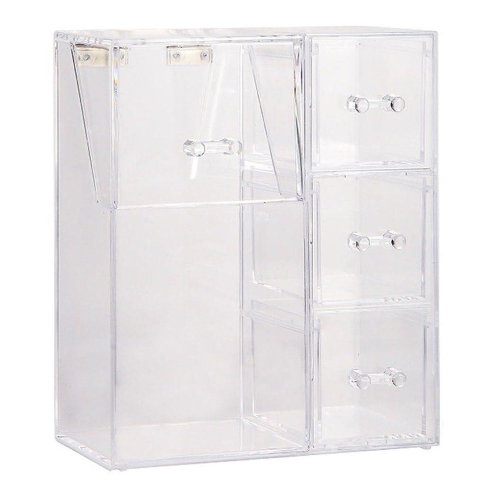 Acrylic Makeup Organizer Clear Cosmetic Brush Holder with Dustproof Lid 3 Drawers Cosmetic Storage Box