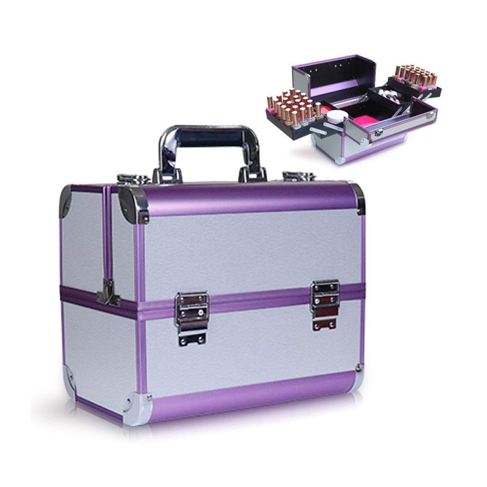 BELWEIS Tool Box Organizer Toolbox Makeup Train Case Professional Cosmetic Box Portable Aluminum Makep Box with Foldable 4 Trays and 2 Lock and Buckle Toolbox for Tools