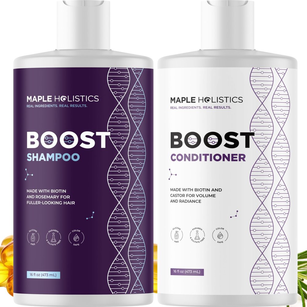 Advanced Biotin Shampoo and Conditioner Set - Sulfate and Paraben Free Shampoo and Conditioner for Thinning Hair with Rice Water Black Castor Caffeine Collagen and Rosemary Essential Oil (16 Fl Oz)