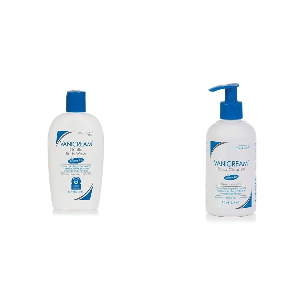 Vanicream Gentle Body Wash -12 fl oz and Liquid Cleanser - 8 fl oz Bundle for Sensitive Skin