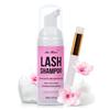Lash Shampoo for Lash Extensions 60 Ml/2fl.oz Eyelash Extension Cleanser Oil Free Lash Cleanser for Eyelash Care, Gentle Foaming Eyelash Shampoo with Brush for Salon Home Care (Cherry Blossmom 60ml) view 1