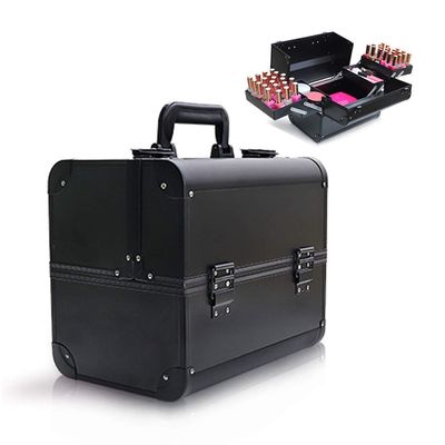 BELWEIS Tool Box Organizer Toolbox Makeup Train Case Professional Cosmetic Box Portable Aluminum Makep Box with Foldable 4 Trays and 2 Lock and Buckle Toolbox for Tools
