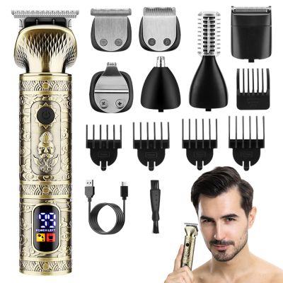Layhou Men's Grooming Kit Multifunction Hair Trimmer Set Beard Shaver Electric Body Hair Trimmer Nose Trimmer Haircut Kit Engraving Cutter with Guide Combs Type-C Rechargeable