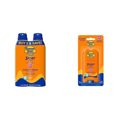 Banana Boat Sport Ultra SPF 50 Sunscreen Spray Twin Pack and Sport Ultra Reef Friendly SPF 50 Sunscreen Stick | Banana Boat Sunscreen