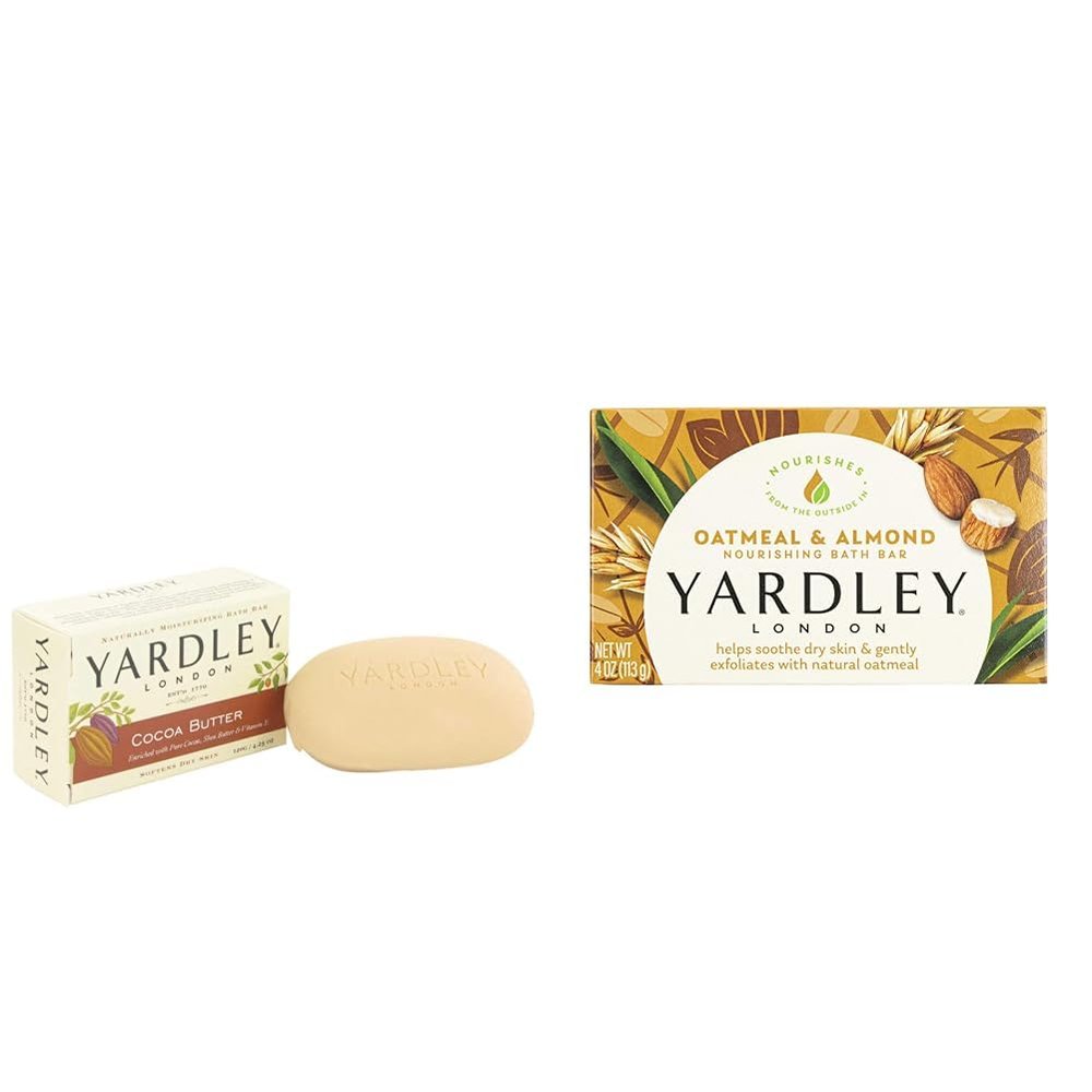 YARDLEY LONDON Cocoa Butter & Oatmeal Almond Bar Soaps Moisturizing Skin Care Bundle