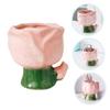 5pcs Makeup Brush Storage Container Makeup Brush Holder Pen Holder Pencil Holder Makeup Brush Container Makeup Brush Pot Vintage Small Shelf Ceramics Penholder Pink (Pinkx2pcs 9.50X8.80X7.50CMx2pcs) view 2