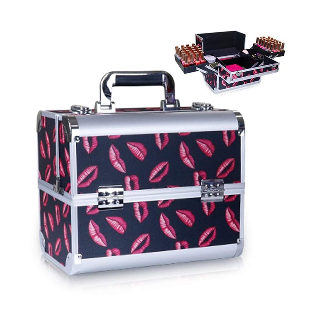 BELWEIS Tool Box Organizer Toolbox Makeup Train Case Professional Cosmetic Box Portable Aluminum Makep Box with Foldable 4 Trays and 2 Lock and Buckle Toolbox for Tools