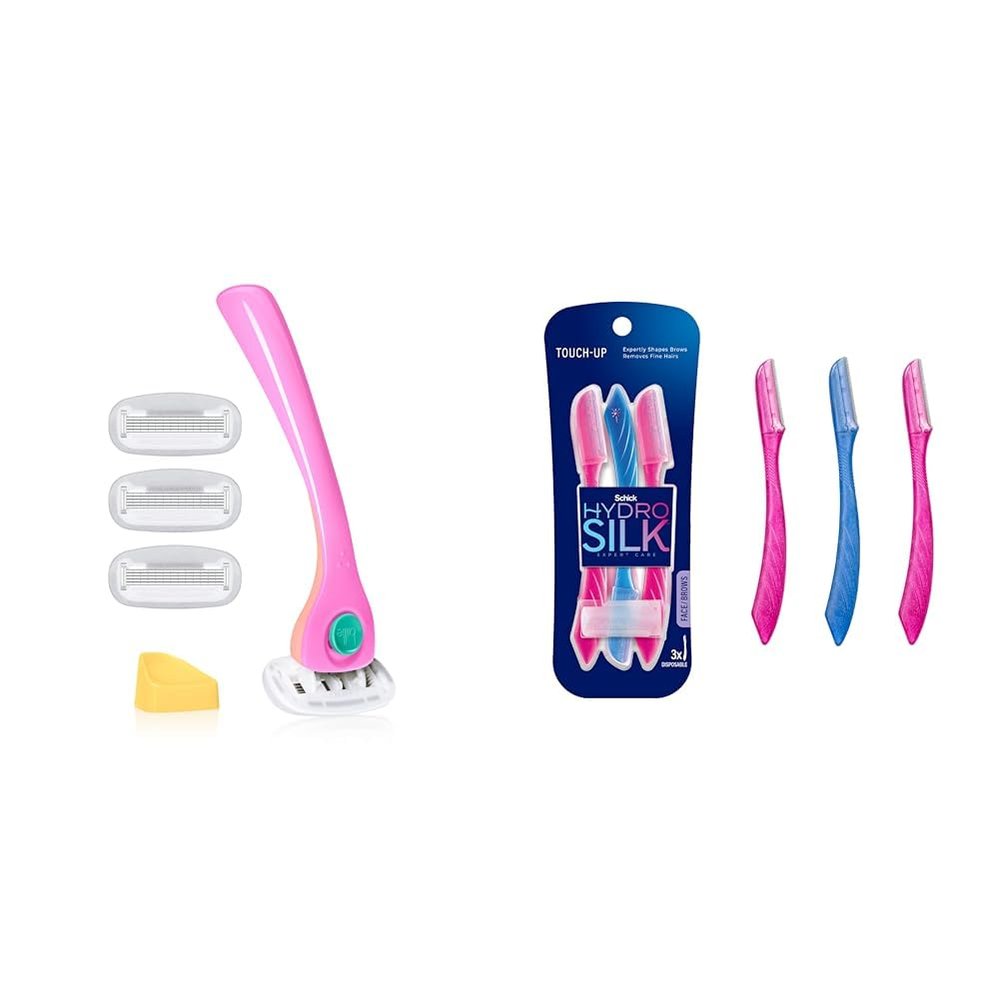 Billie Women's Razor Kit with 4 Refills + Magnetic Holder Bundle with Schick Hydro Silk Dermaplaning Tool with Precision Cover, 3ct