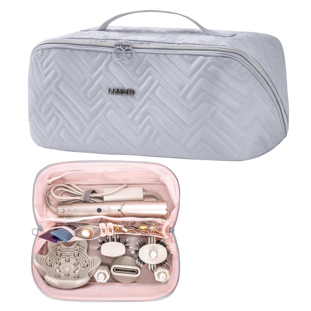 Leudes Hair Tools Travel Bag For Dy son Airwrap Hair Dryer Shark Flex Style Carrying Case Travel Makeup Bag Portable Pouch Open Flat Packing Organizers with Divider and Handle (Light Grey)