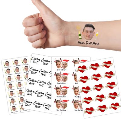 Ubmpj Custom Temporary Tattoos Personalized Temporary Tattoos with Photo Face Name Text for Graduation Bachelorette Birthday Party Wedding Bride Groom