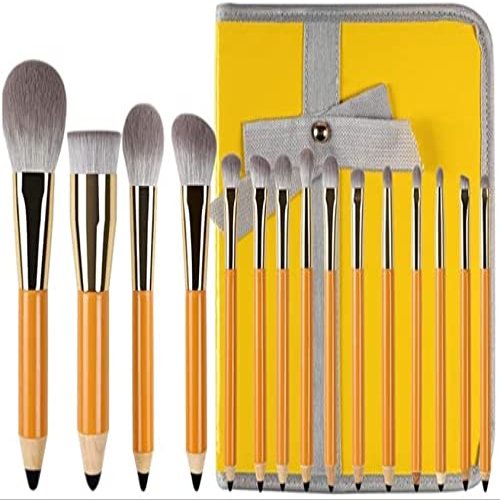 15 Beginners Set New Loose Powder Foundation Brush Eye Shadow Makeup Tools-Professional Makeup Brushes Essential Cosmetics with Case Ideal gift