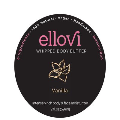 Ellovi All-Natural Luxuriously Whipped Body Butter - Vanilla - Pure Enough to Eat - Made With Just 6 Vegan Ingredients - 100% Plant-Based Moisturizer For Naturally Healthy Skin (2 fl. oz/59ml)