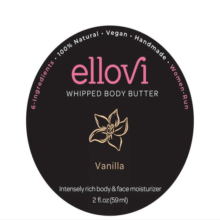 Ellovi All-Natural Luxuriously Whipped Body Butter - Vanilla - Pure Enough to Eat - Made With Just 6 Vegan Ingredients - 100% Plant-Based Moisturizer For Naturally Healthy Skin (2 fl. oz/59ml)