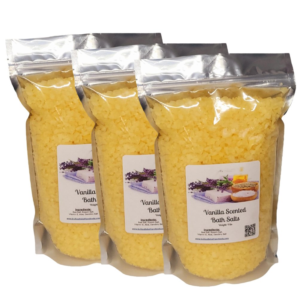 Bath Salts | (3) 4lb Bags (192 oz.) | Vanilla Scent | Epsom Salt | Sea Salt | Bathing | Body Care | Beauty | Relaxation | Spa | Pedicure | Manicure