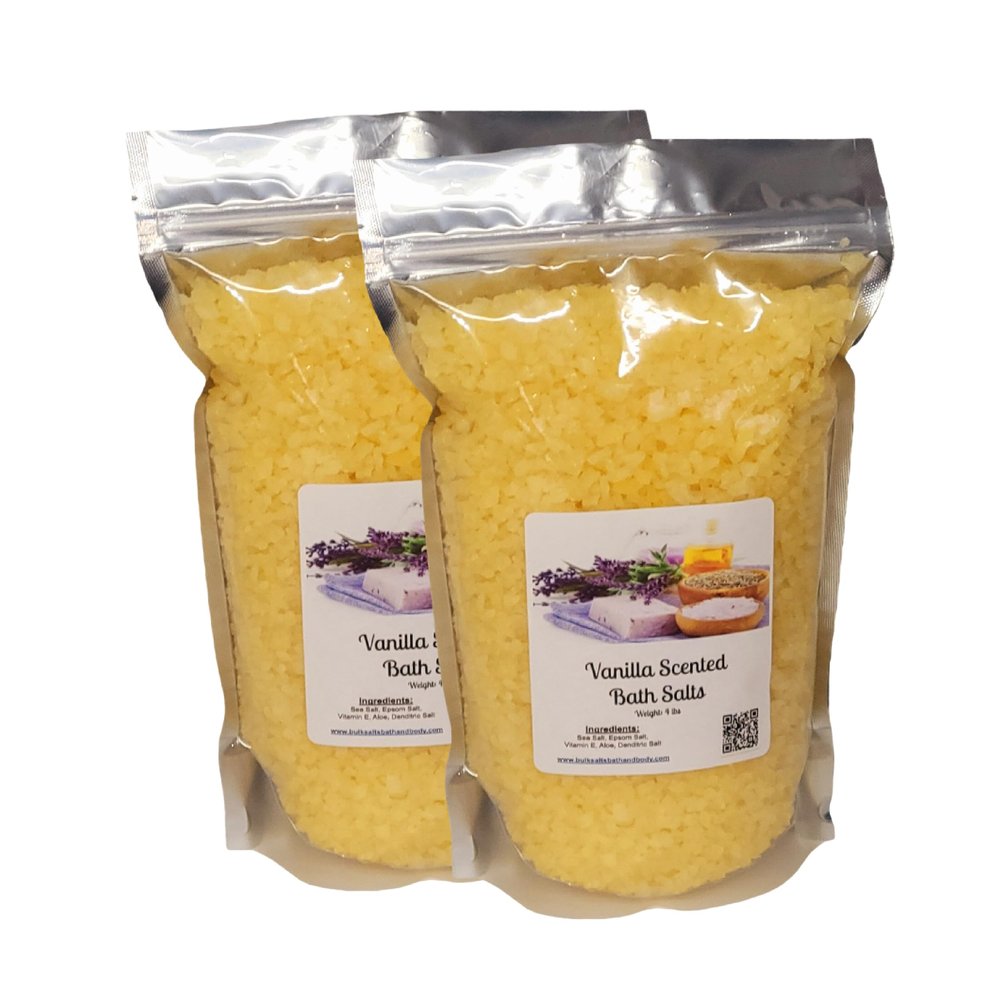 Bath Salts | (2) 4lb Bags (128 oz.) | Vanilla Scent | Epsom Salt | Sea Salt | Bathing | Body Care | Beauty | Relaxation | Spa | Pedicure | Manicure