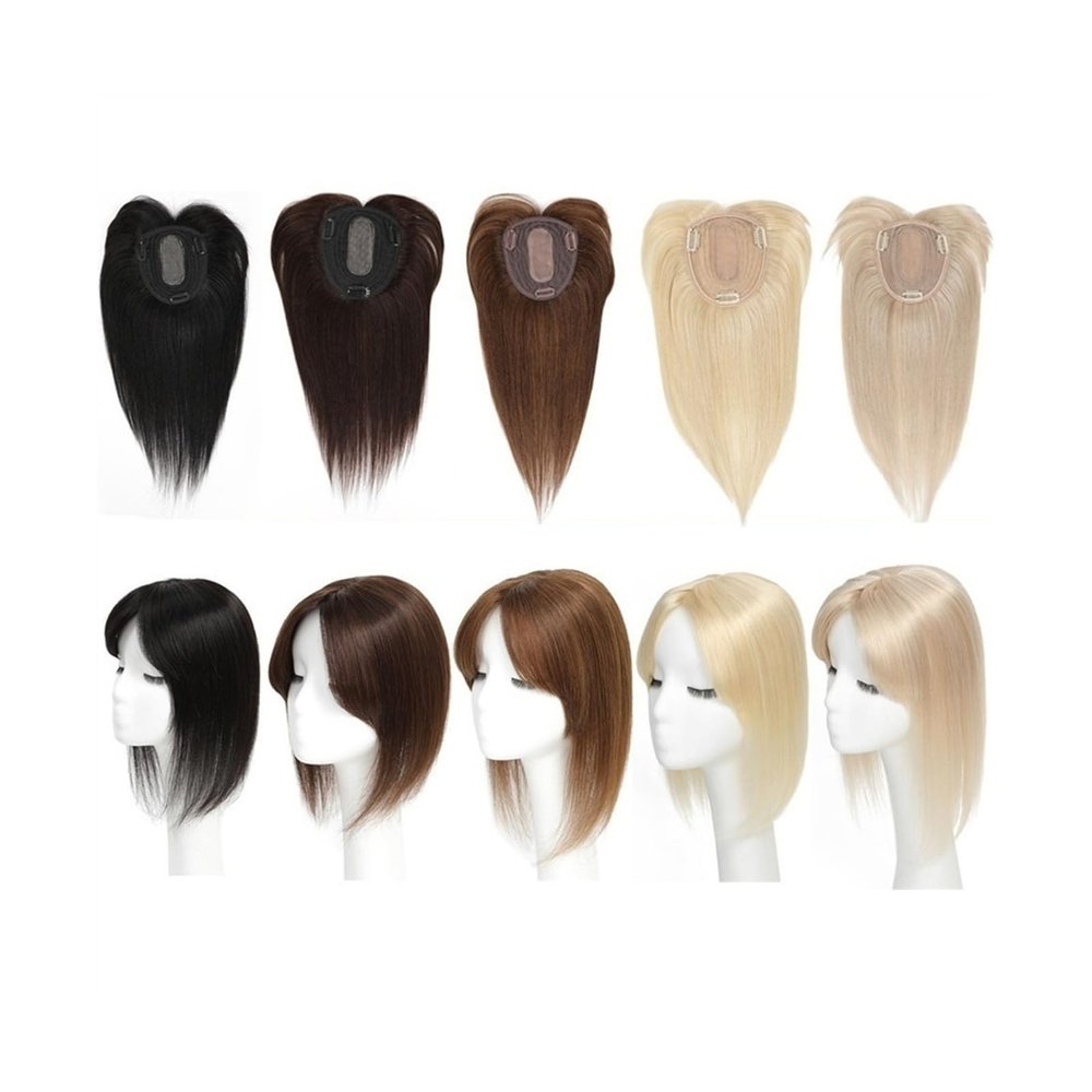 Hair Toppers for Women Straight Hair Topper for Woman with Hair Loss, Clip In Topper Hair Piece with Bangs Natural Remy Hair 12X13cm Lace Base Hair Topper with Bangs Hair Toppers for Women Real Human